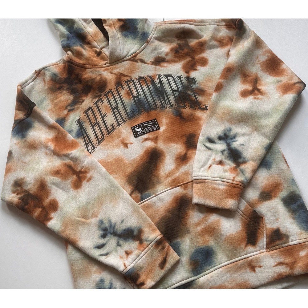 Abercrombie Kids Tie Dye Hoodie Brown Blue Graphic Sweatshirt Size 15/16 XL
